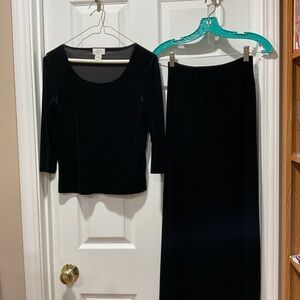 Elegant LOFT Black Velvet Long Skirt Top Set NWOT